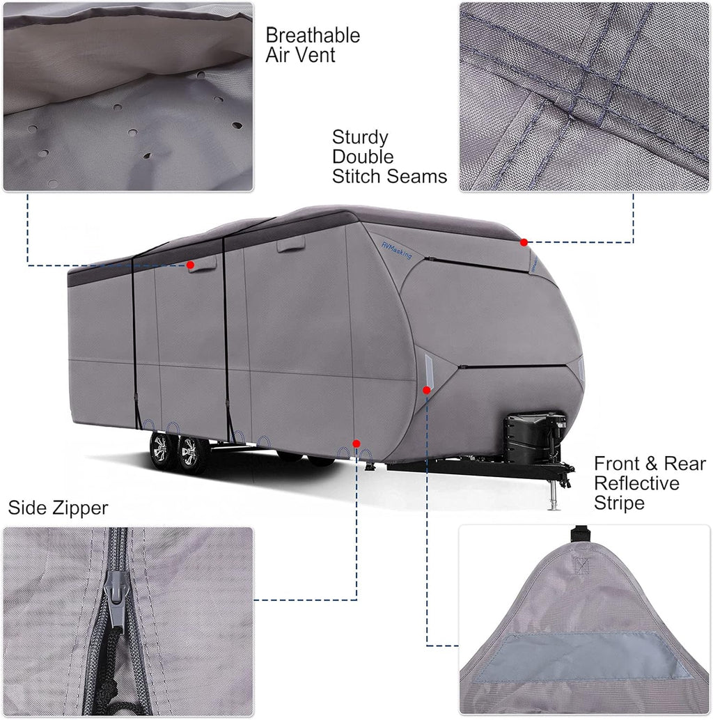 Upgraded Waterproof 500D Travel Trailer Cover with 4 Tire Covers, Tongue Jack Cover B179917