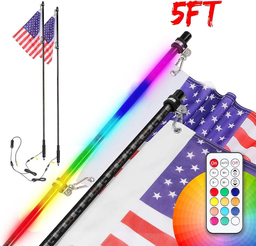 2PCS 5FT LED Whip Lights with RF Remote for ATV UTV G833