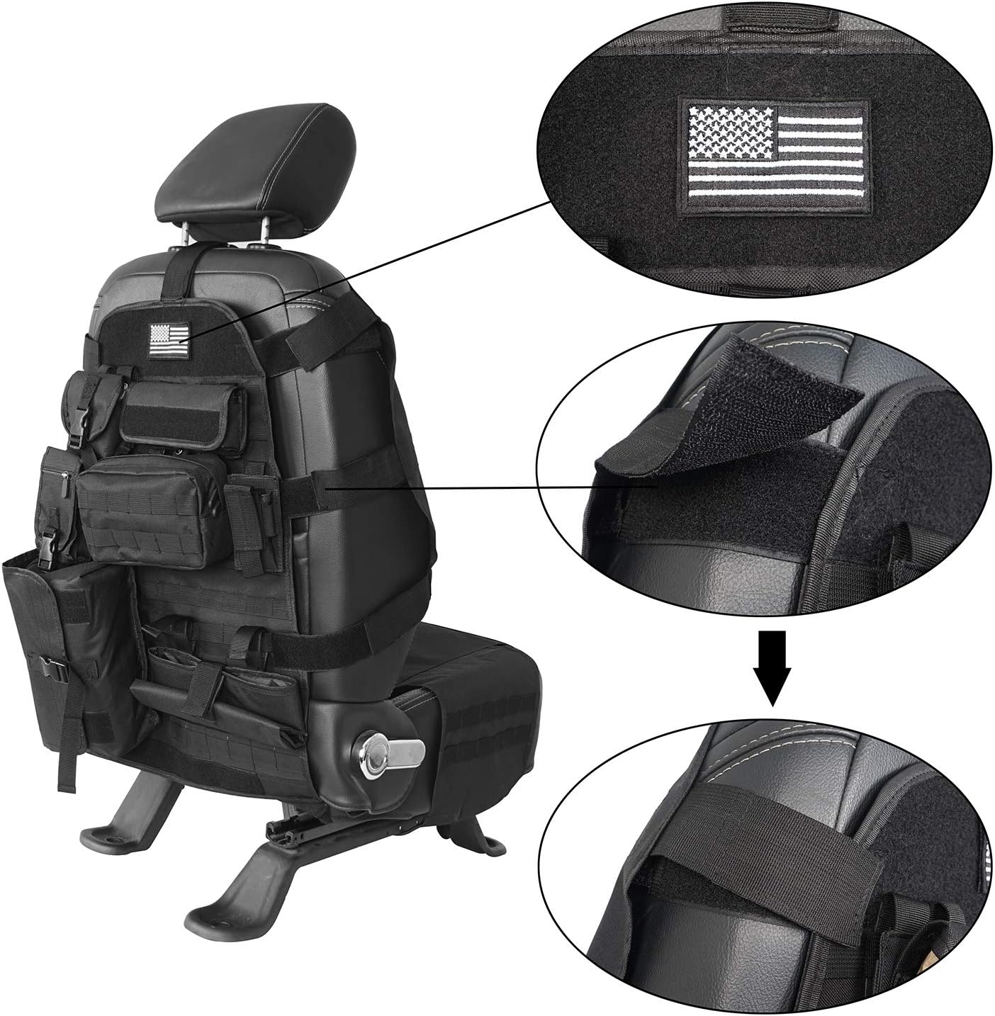 Molle Seat Back Organizer with Multi Pocket Pouch Bag D746610