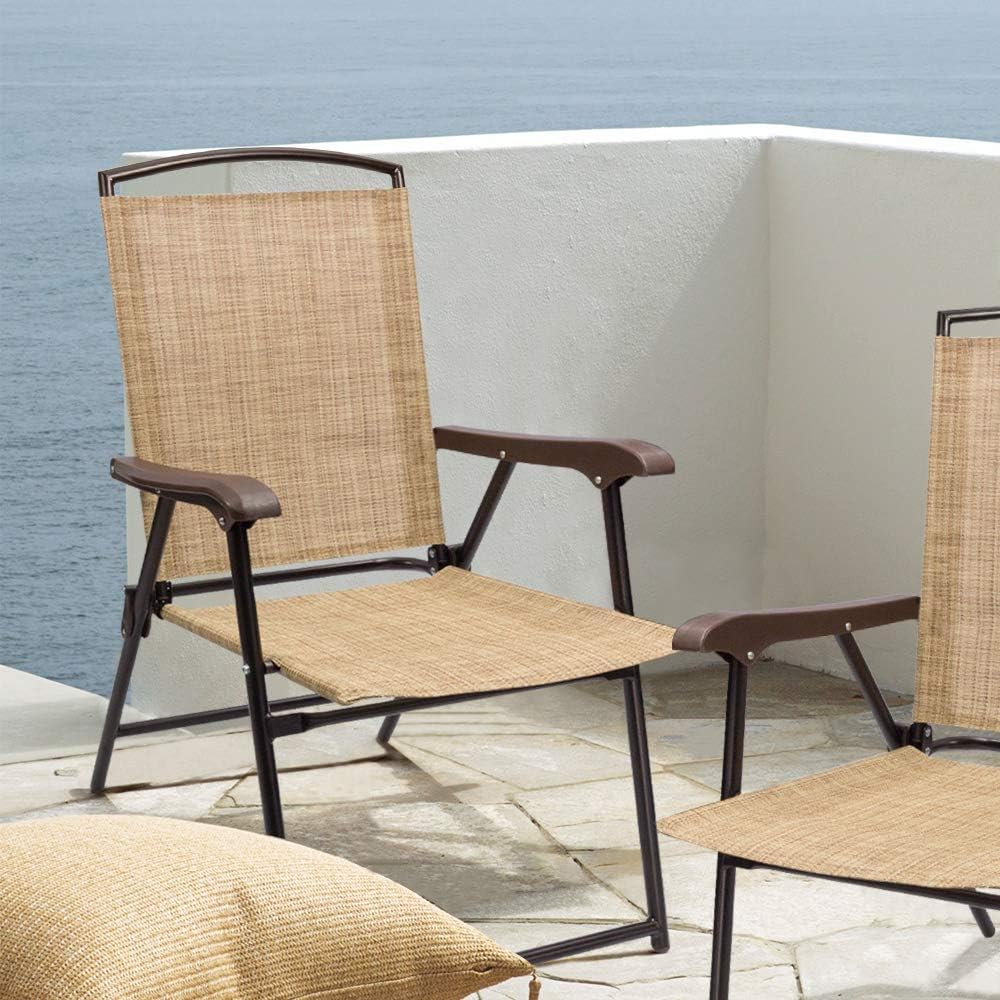 Beige Sling Back Folding Chair Set of 2 U91999