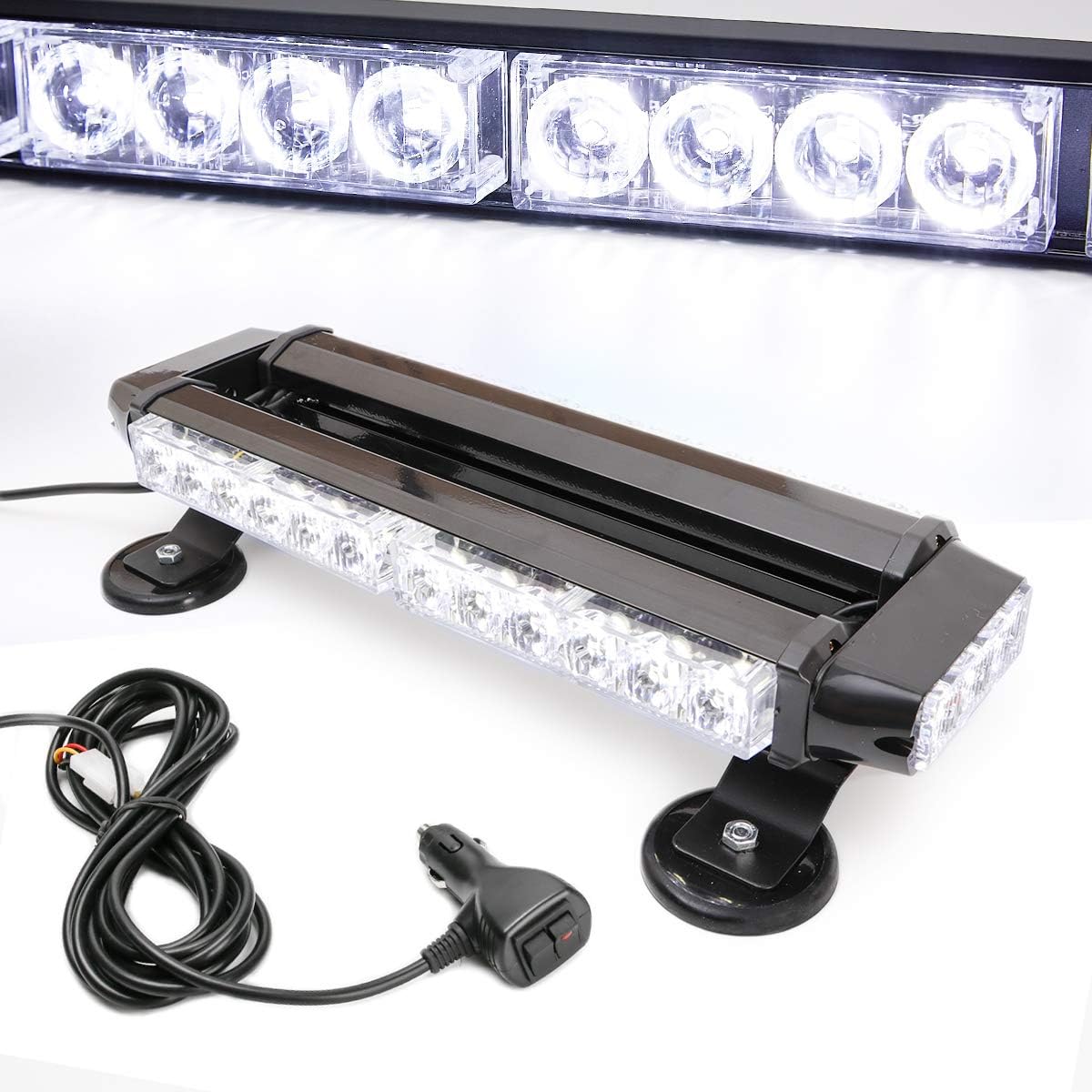 Amber 30 LEDs Safety Strobe Light Bar with Magnetic Base, Yellow, 12-24V/30W, Pack of 2 V224498