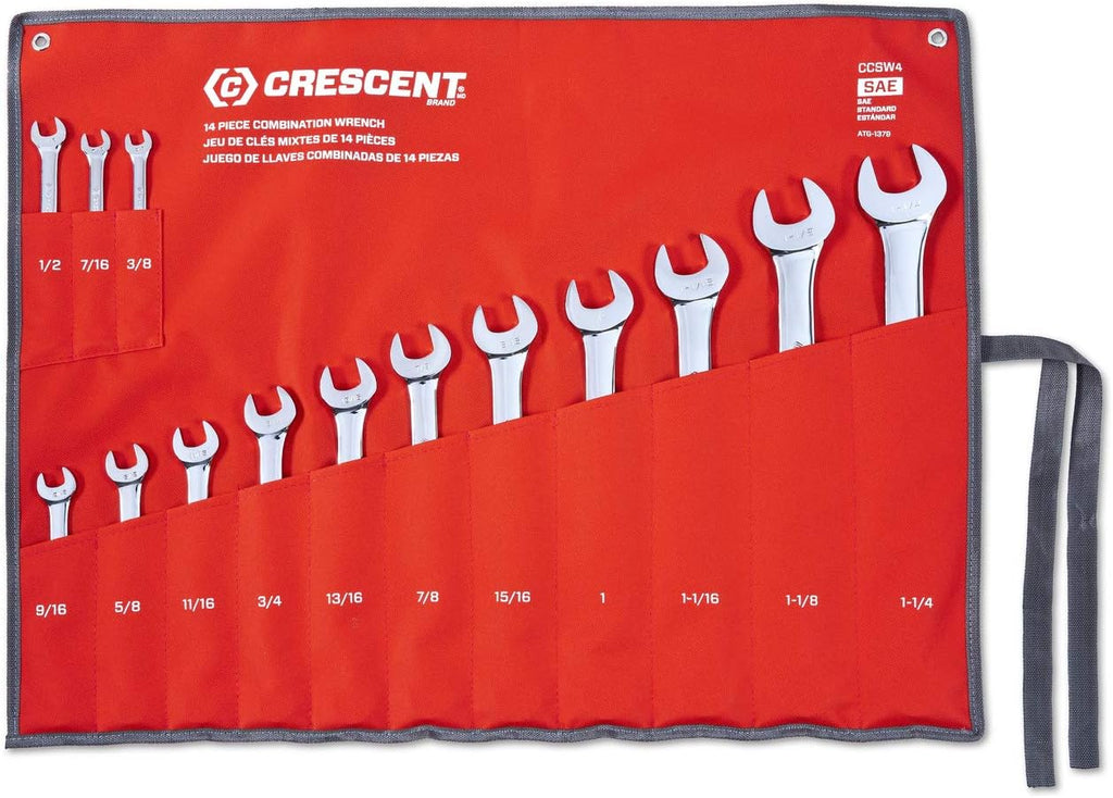 14 Pc. 12 Point SAE Combination Wrench Set with Tool Roll B965