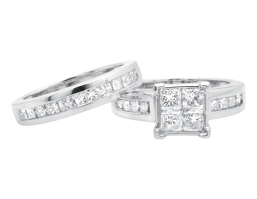 White Gold Princess-Cut Diamond Bridal Set Ring F7472