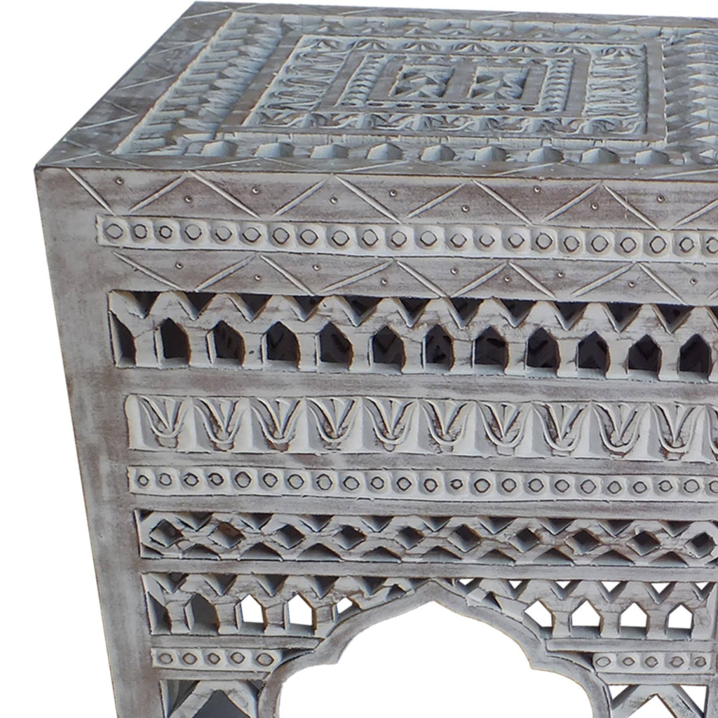 Set of 2 Washed White Mango Wood Stool Q80132