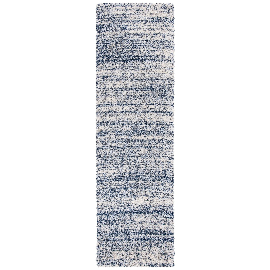 Ivory/Navy Striped Shag Area Rug O1008