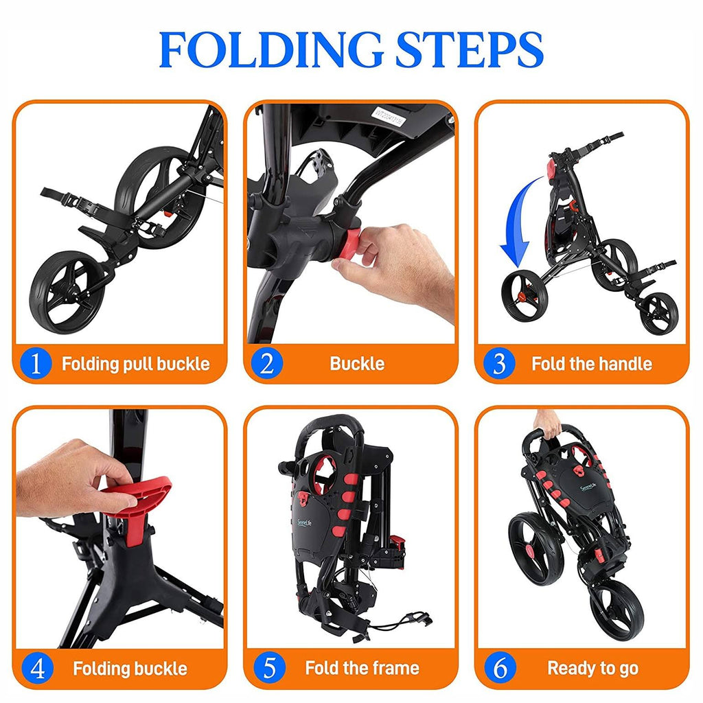 3 Wheel Folding Golf Bag Push Cart with Cup Holder X436665