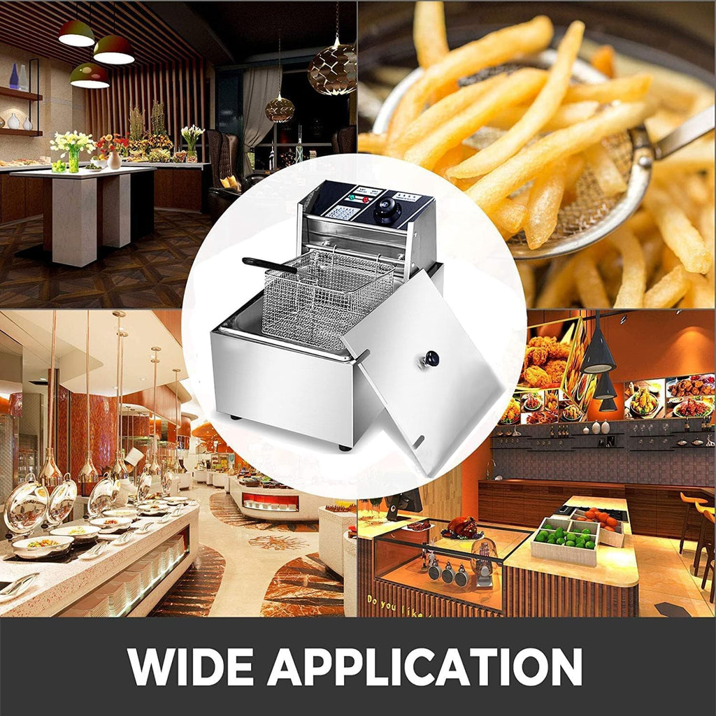 6 L Stainless Steel Electric Deep Fryer with Basket and Lid S99649