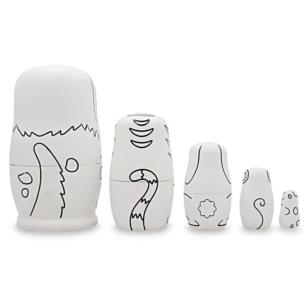 5 Unpainted Wooden Nesting Dolls Matryoshka 4.75 Inches J827