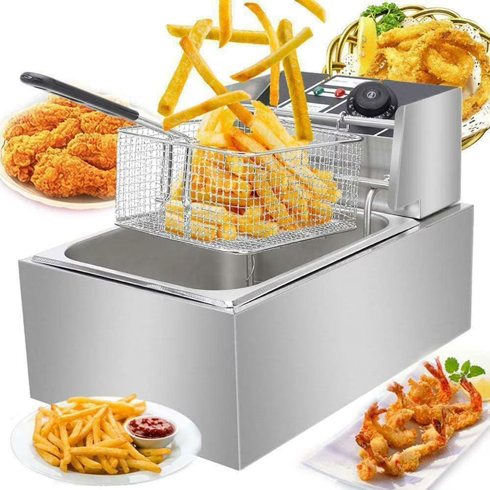 6 L Stainless Steel Electric Deep Fryer with Basket and Lid S99649