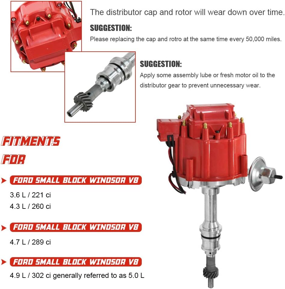 65K Coil for Small Block Ford 260 289 302 5.0L with Red Cap Ignition Distributor I736599