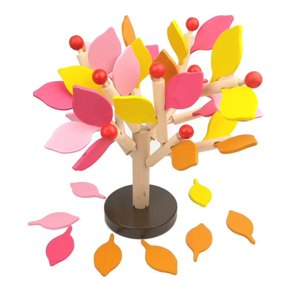Creative Wooden Tree Blocks with Leaves 3D Building Set Toy Y8130