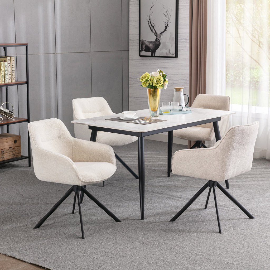 White Boucle Swivel Task Chair with Arms E406