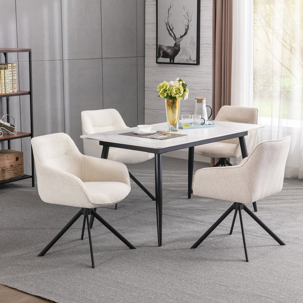 White Boucle Swivel Task Chair with Arms E406