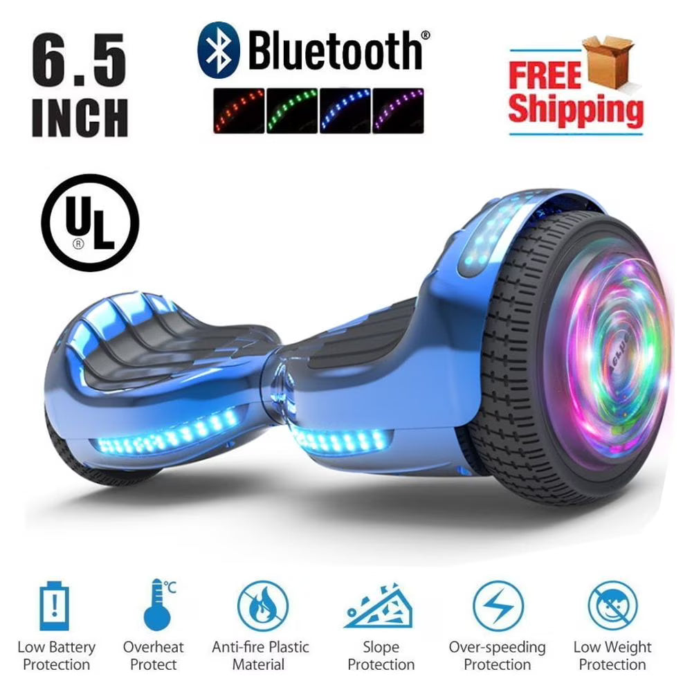 Chrome Blue Self Balancing Electric Scooter with Bluetooth Speaker K3932