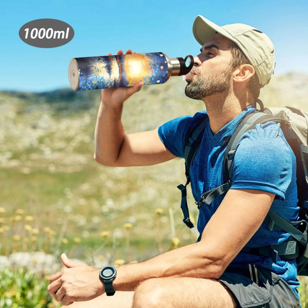 Blue Stainless Steel Insulated Water Bottle with Straw Lid H253942