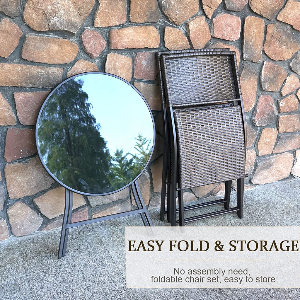 3 Pieces Wicker Patio Bistro Set with Folding Round Table and Chairs Q517