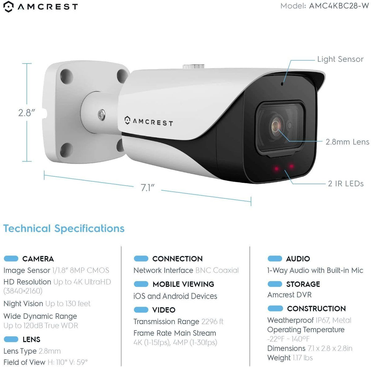 4K Bullet Outdoor Security Camera with 130ft Night Vision S583877