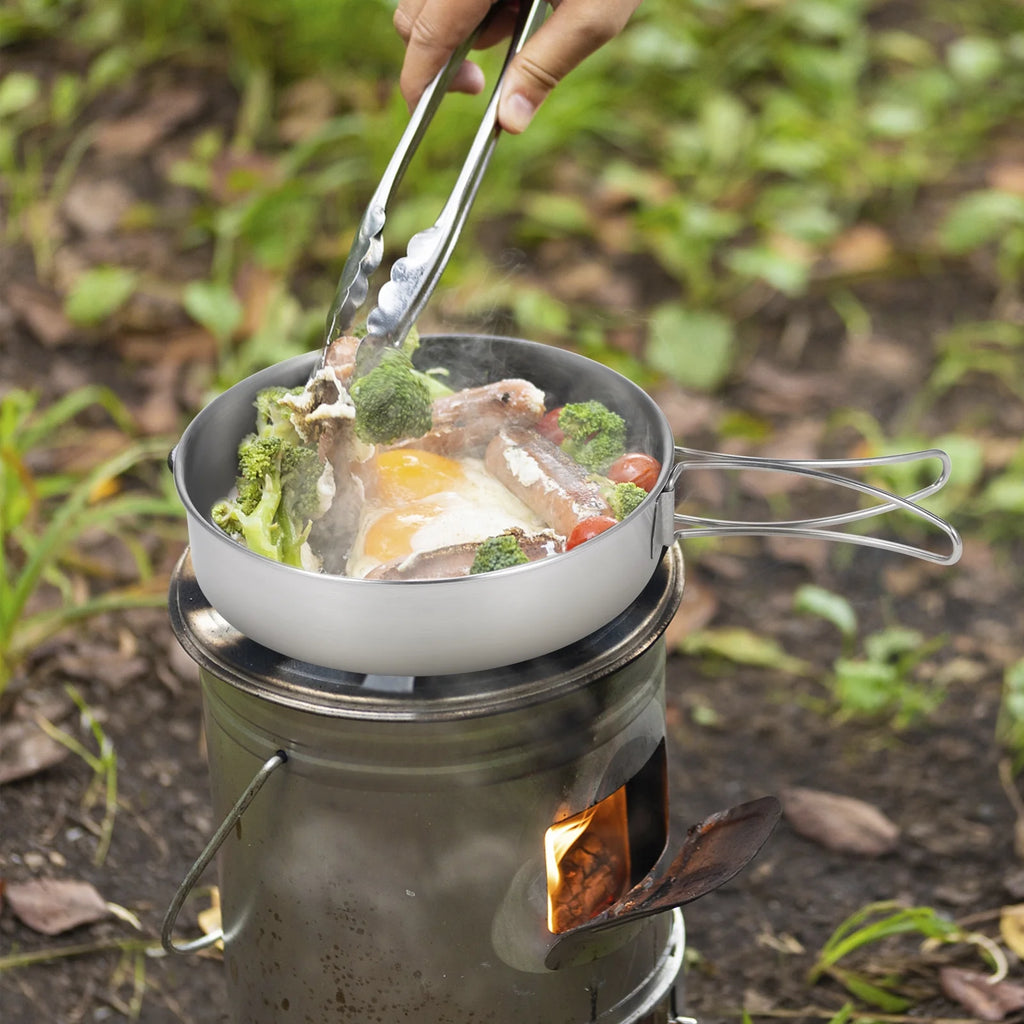 2pcs Stainless Steel Camping Cookware Set with Mesh Carry Bag D503789