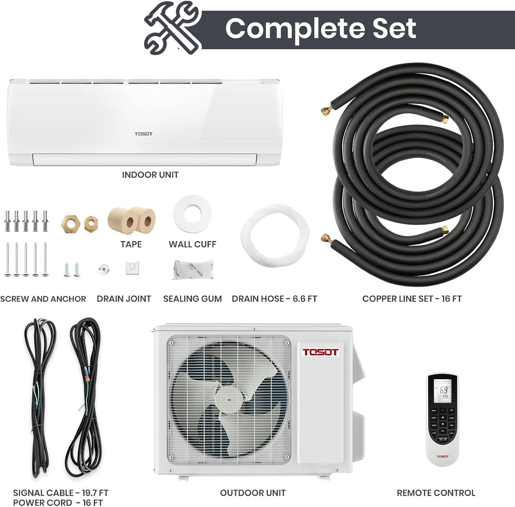 12,000 BTU Ductless Mini-Split Air Conditioner Heat Pump with Installation Kit P4665