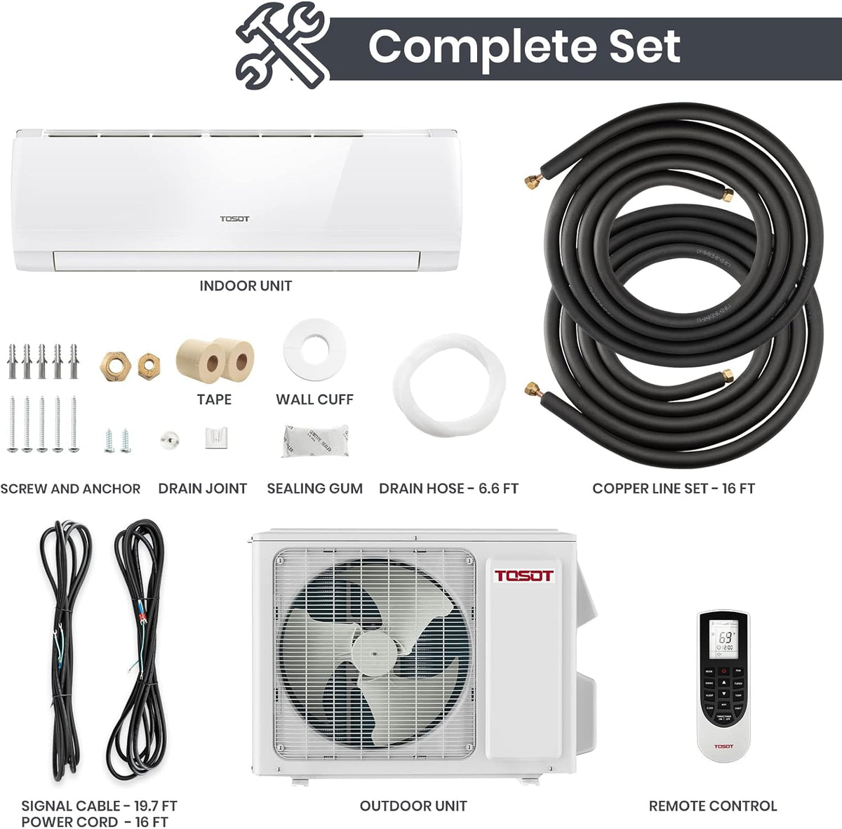 12,000 BTU Ductless Mini-Split Air Conditioner Heat Pump with Installation Kit P4665
