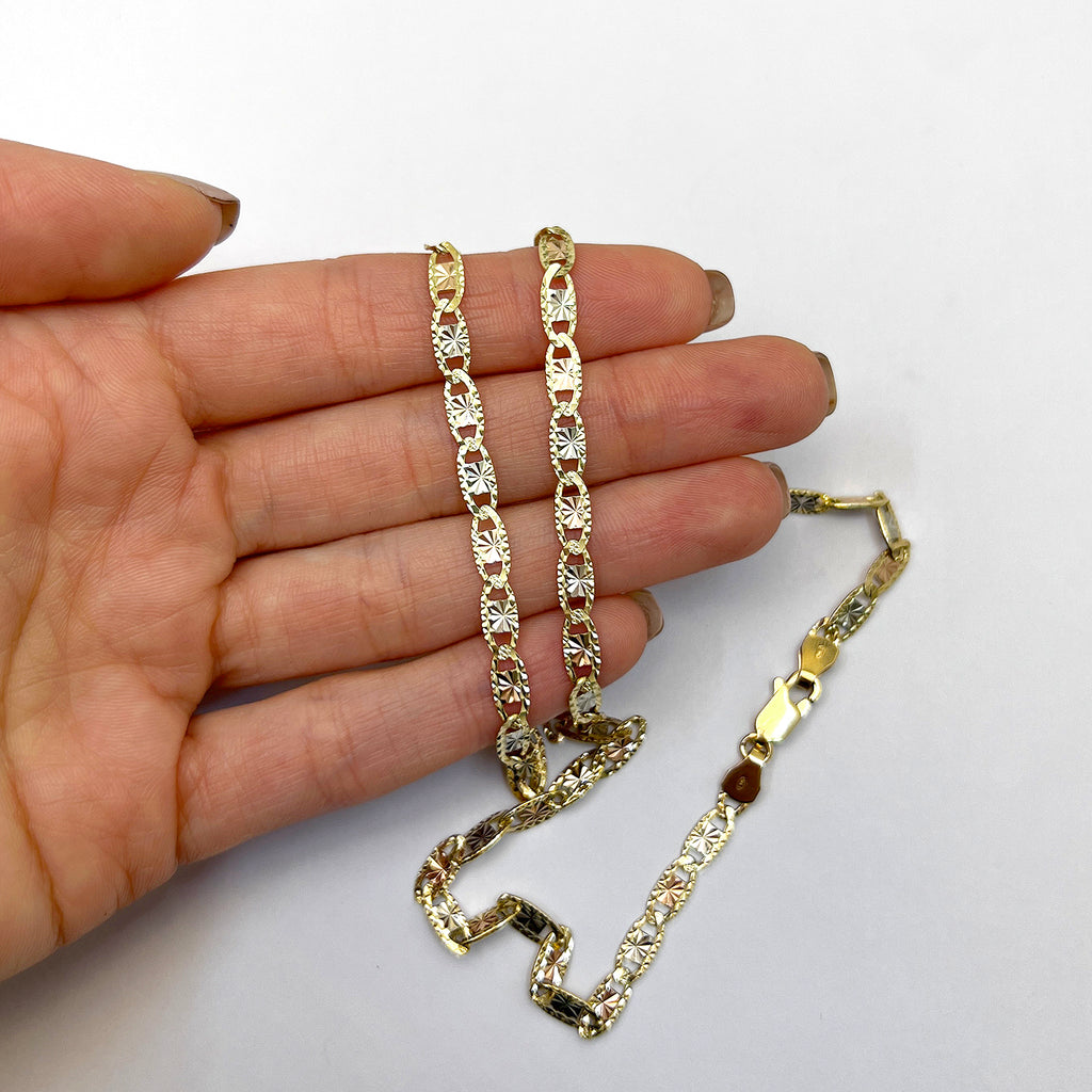 Solid 14K Gold Tri-Color 4mm Diamond-Cut Chain Necklace 18"-24" O76149