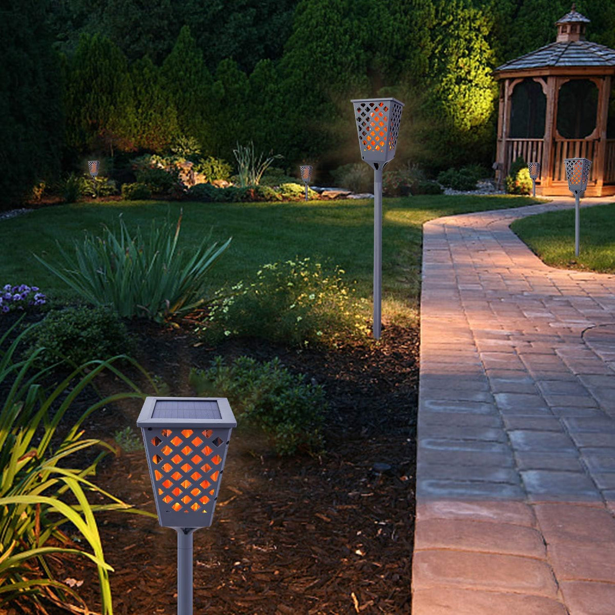 Grey Solar Torch Lights with Flickering Flame, 96 LED Waterproof G311