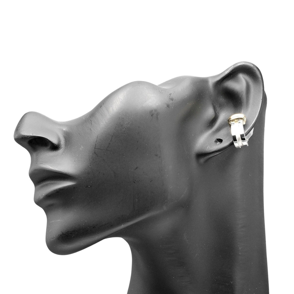 Grooved Earrings Silver 925 Yellow Gold F121