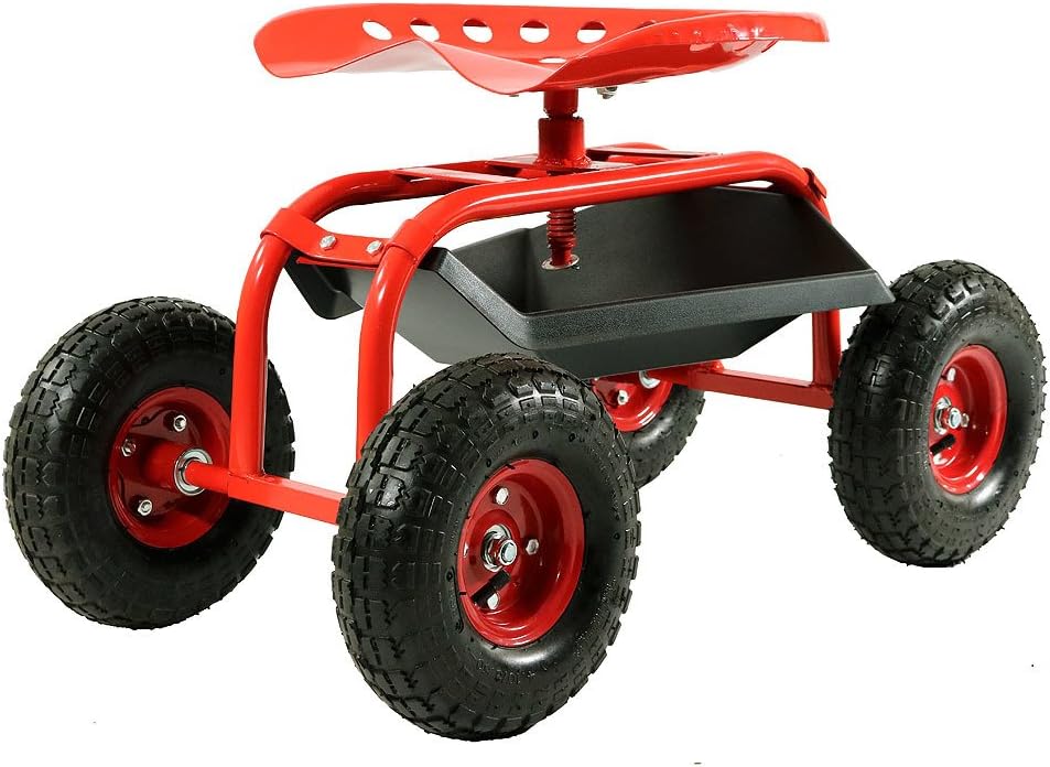 Green Rolling Garden Cart with Swivel Seat & Tray W498