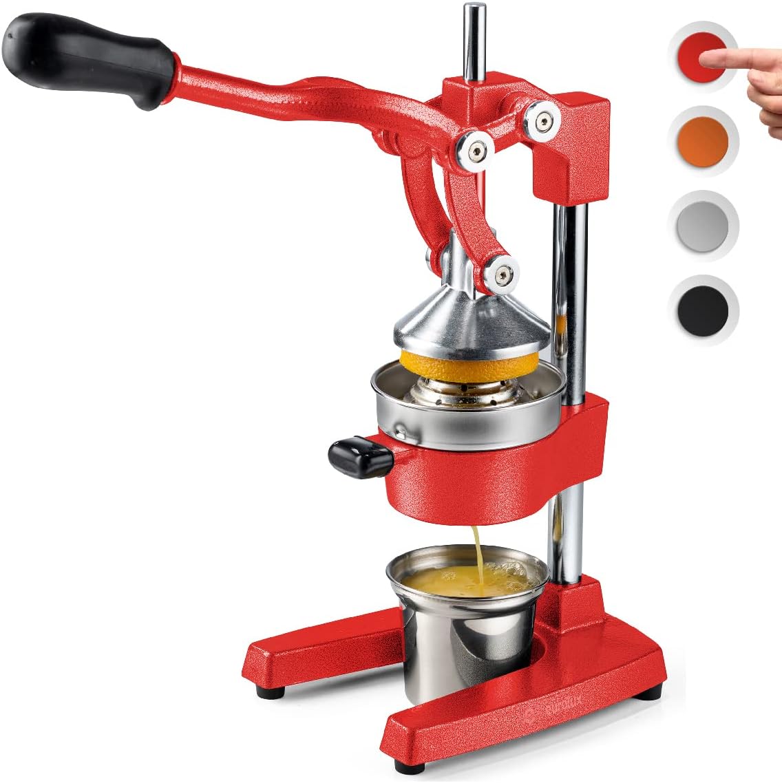 Cast Iron Citrus Juicer Manual Hand Press with Stainless Steel Cup (Red) C71931