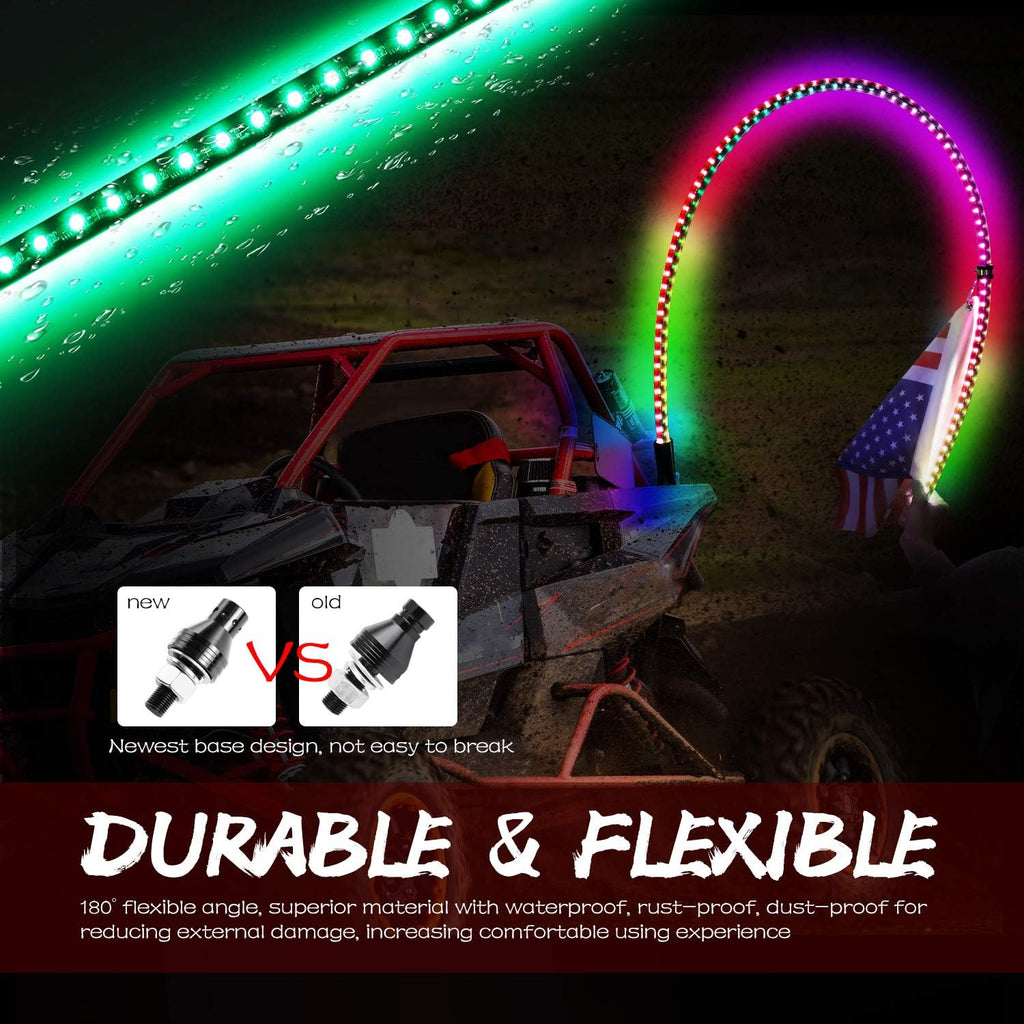 2PCS 5FT LED Whip Lights with RF Remote for ATV UTV G833