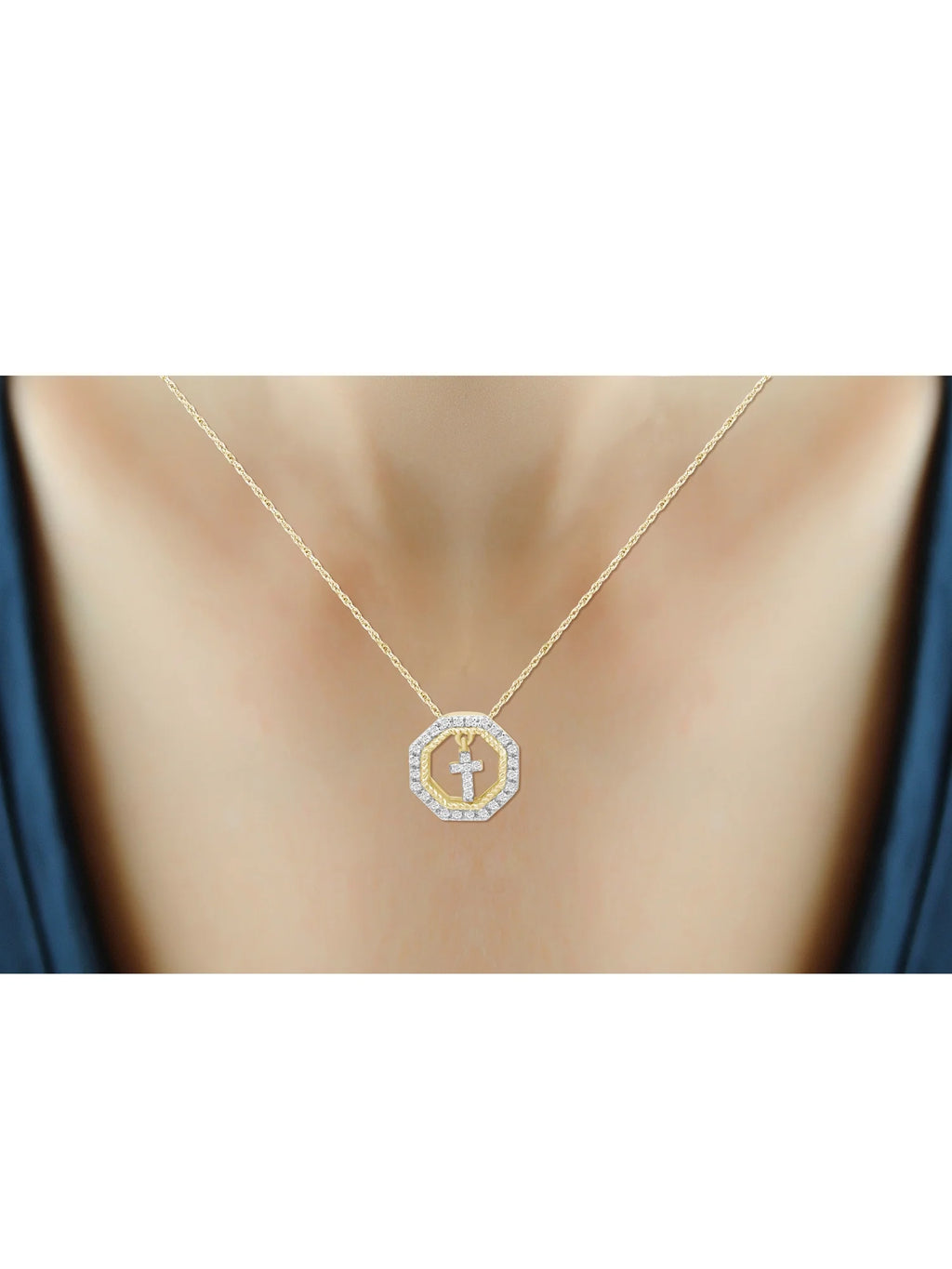 14K Gold Plated Diamond Cross Pendant Necklace with 18” Rope Chain E87575