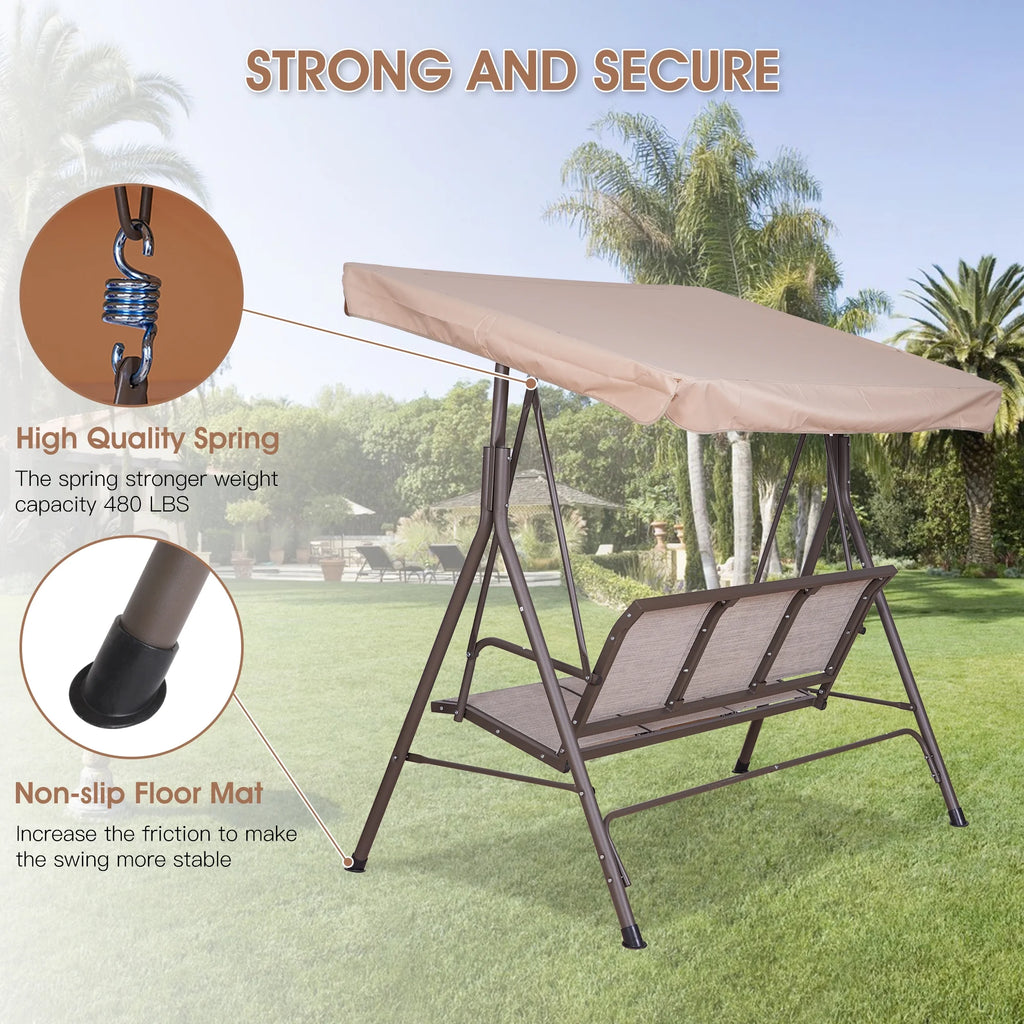 Outdoor Swing With Canopy, 3-Person, Beige P32816