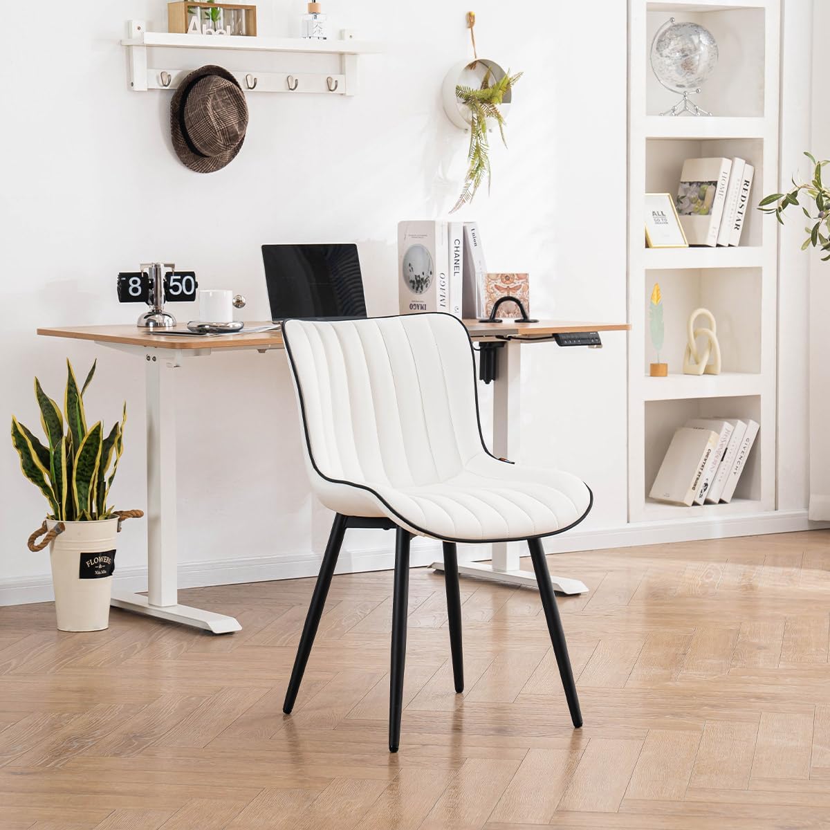 Black Faux Leather Dining Chair with Metal Legs, Set of 2 I2723