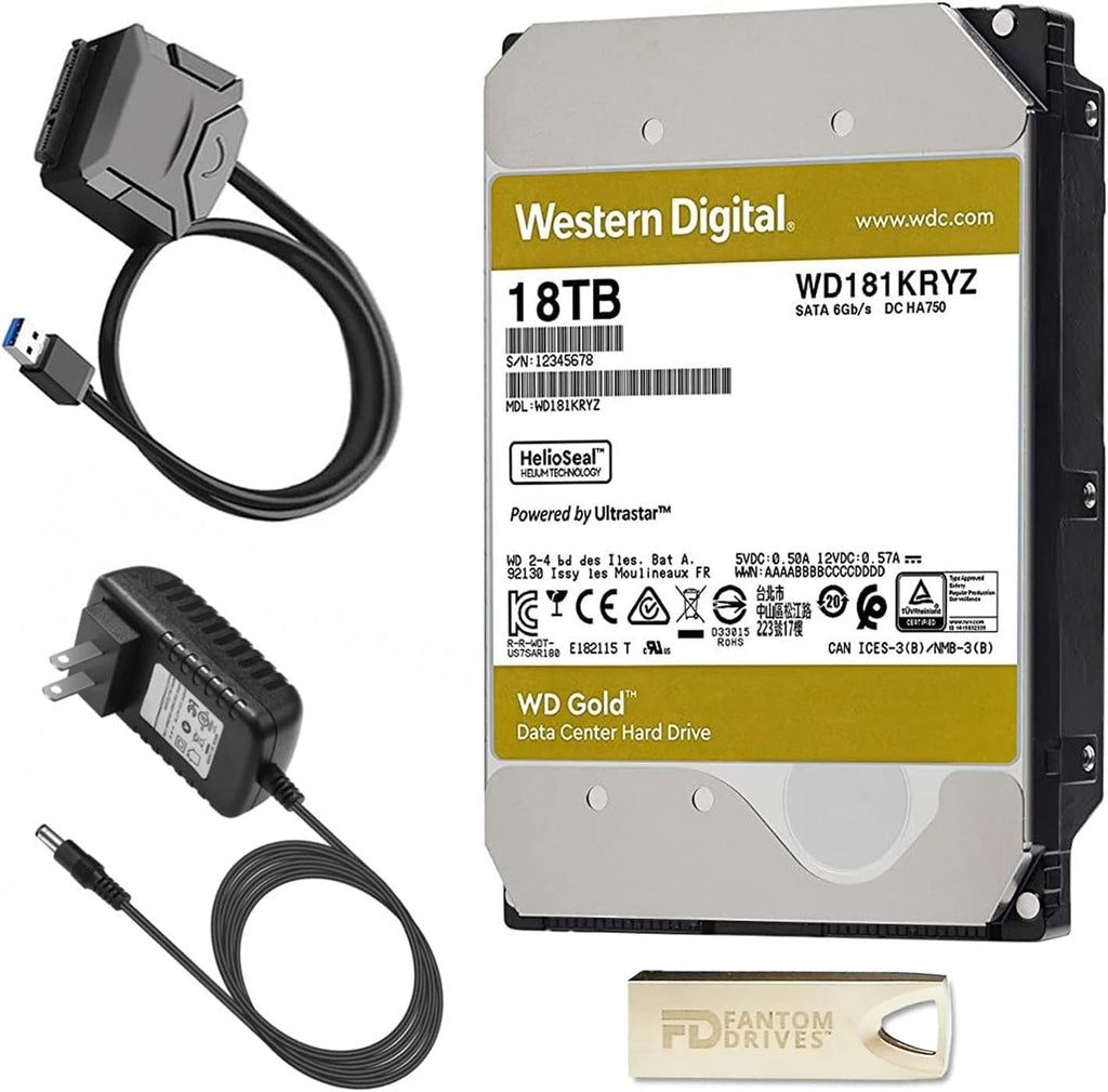 18TB Hard Drive Upgrade Kit with Gold Enterprise Drive, SATA to USB Cable, Power Supply V249