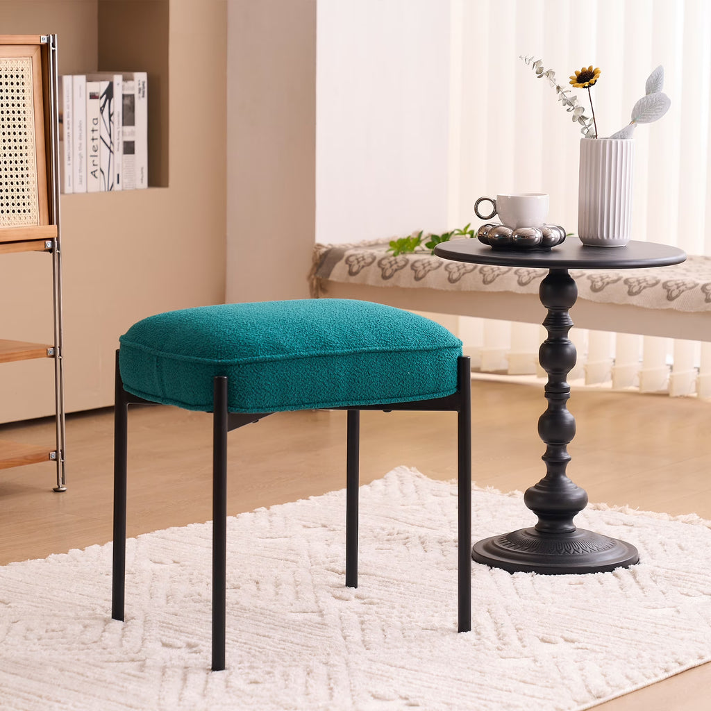 Pine Green Boucle Vanity Stool Ottoman W48103