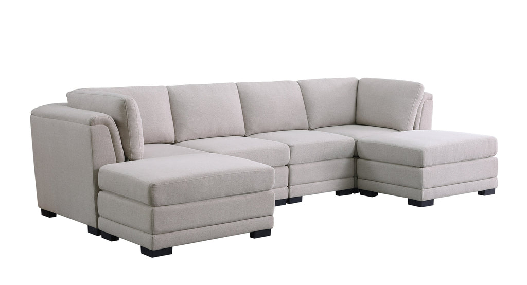 Light Gray Linen Fabric Reversible Sectional Sofa with Ottoman D683755