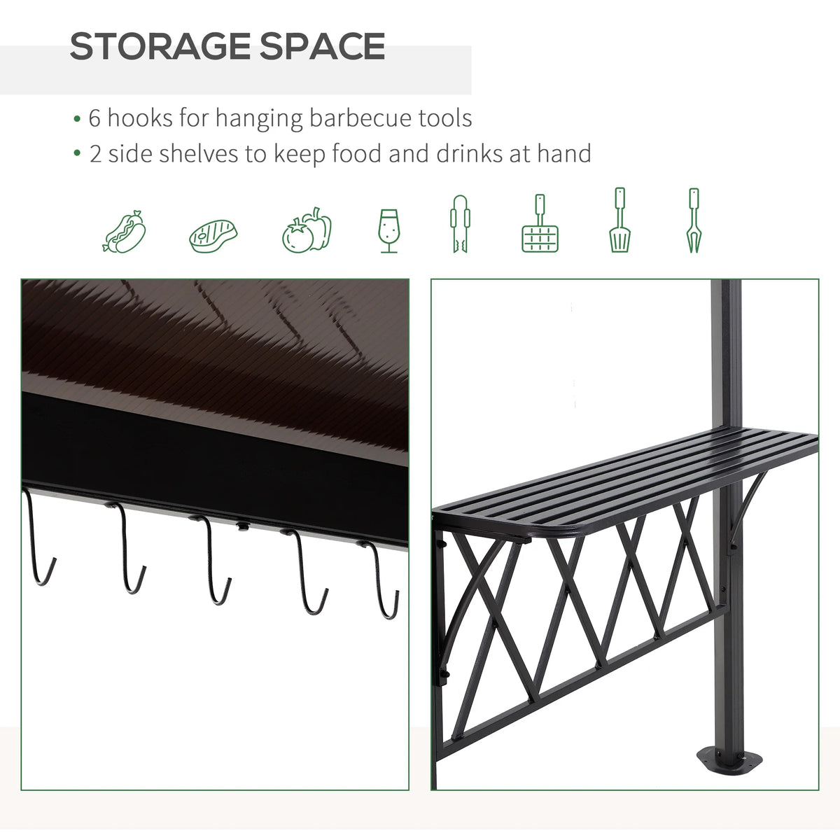 9' x 5' Hardtop BBQ Grill Gazebo with Polycarbonate Roof A347773