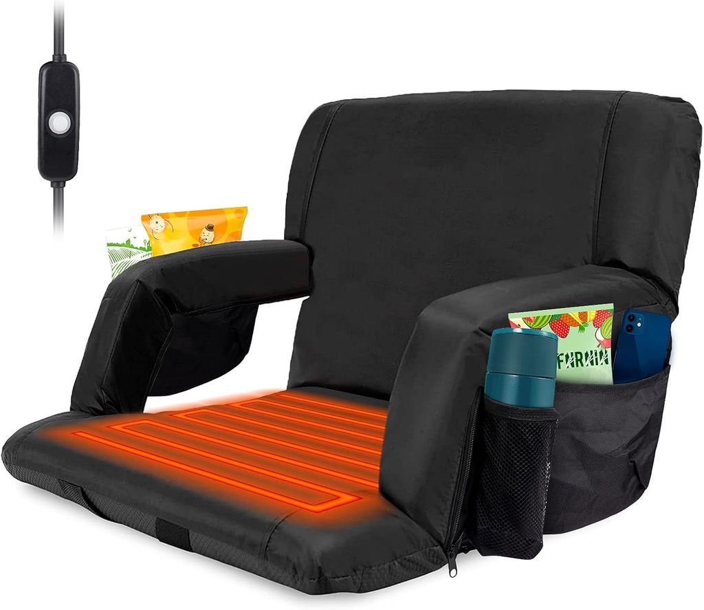 Extra Wide Heated Stadium Seat with Back Support, Foldable Portable Chair X31955