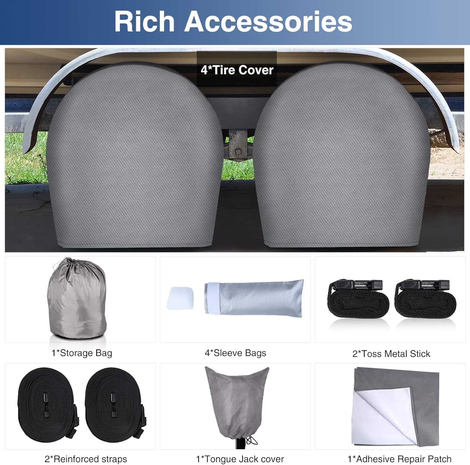 Upgraded Waterproof 500D Travel Trailer Cover with 4 Tire Covers, Tongue Jack Cover B179917