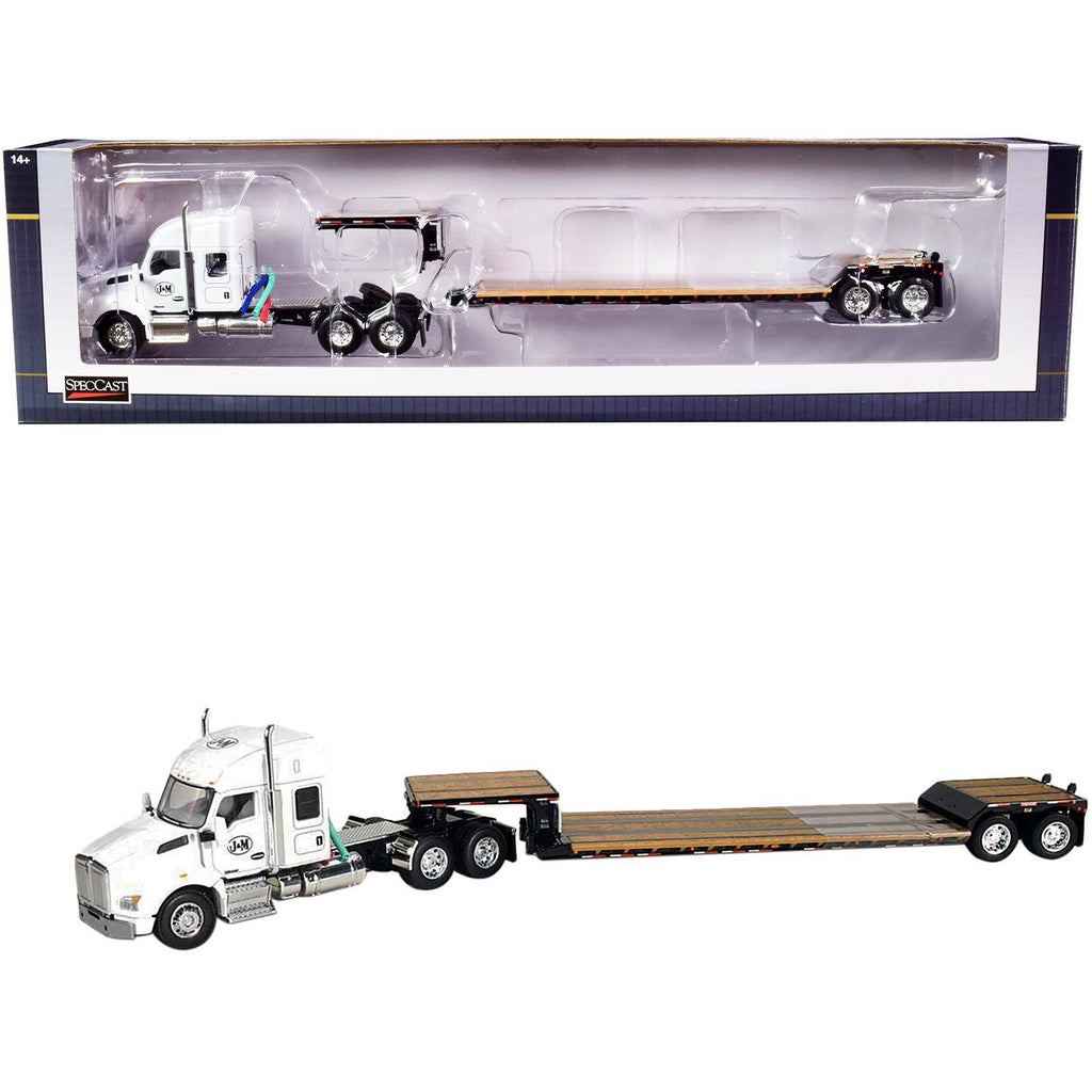 White Diecast Tractor Truck with Lowboy Trailer 1/64 Model H5663