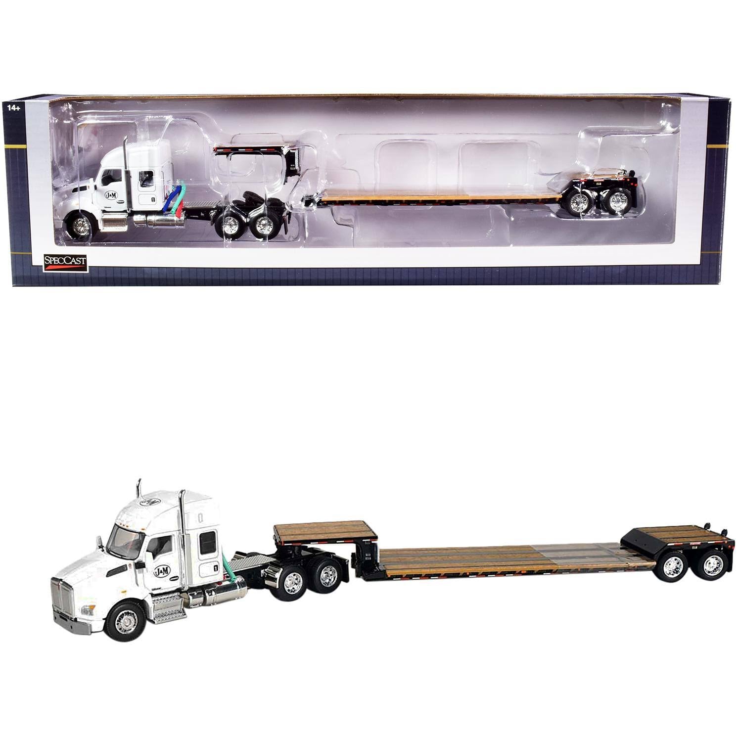 White Diecast Tractor Truck with Lowboy Trailer 1/64 Model H5663