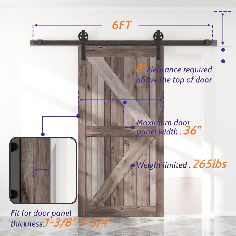 6FT Sliding Barn Door Hardware Track Kit Black Pack of 2 A176090