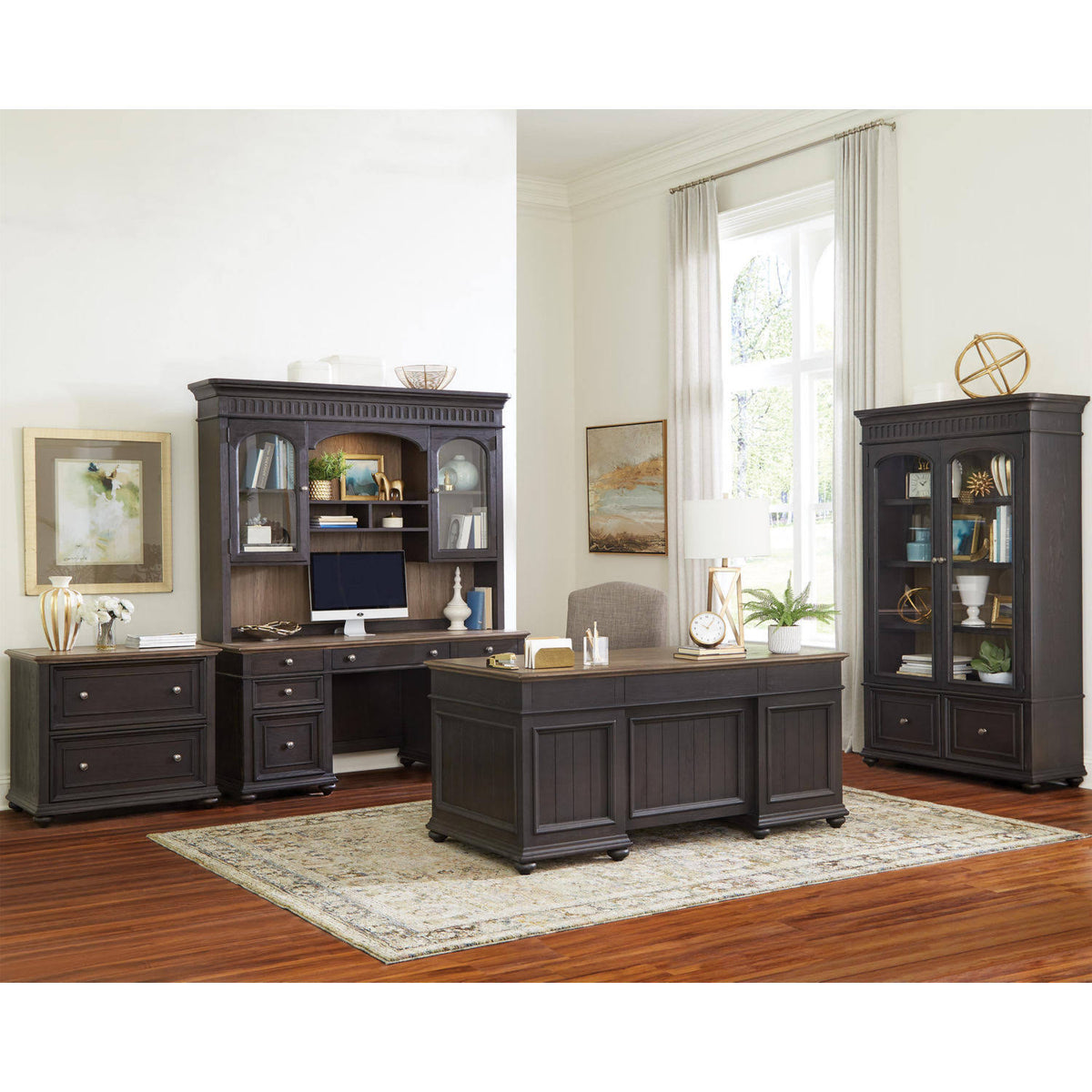 Black Antique Oak Lateral File Cabinet S652