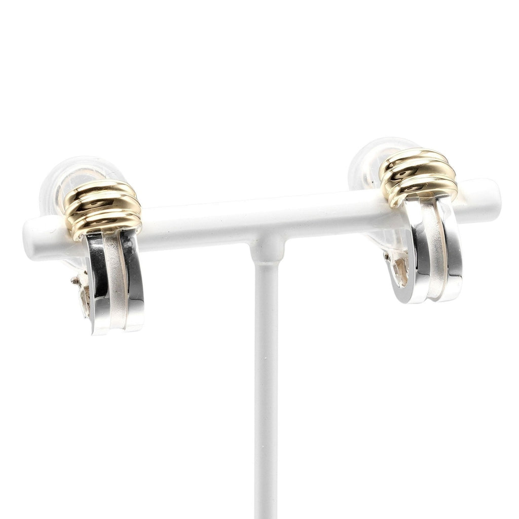 Grooved Earrings Silver 925 Yellow Gold F121
