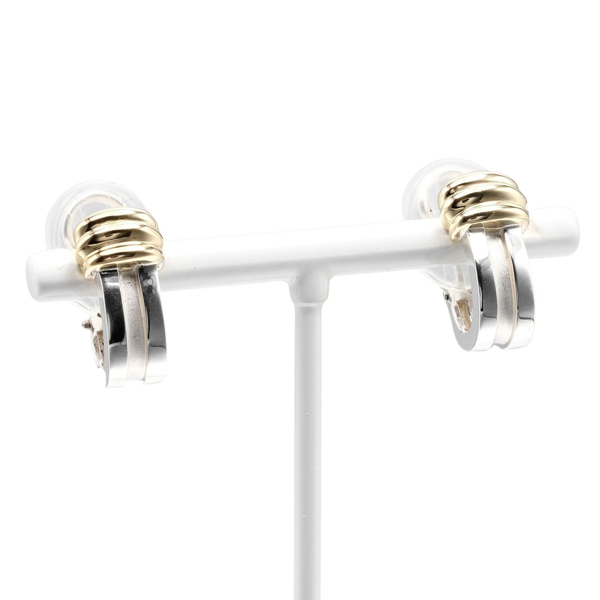 Grooved Earrings Silver 925 Yellow Gold F121