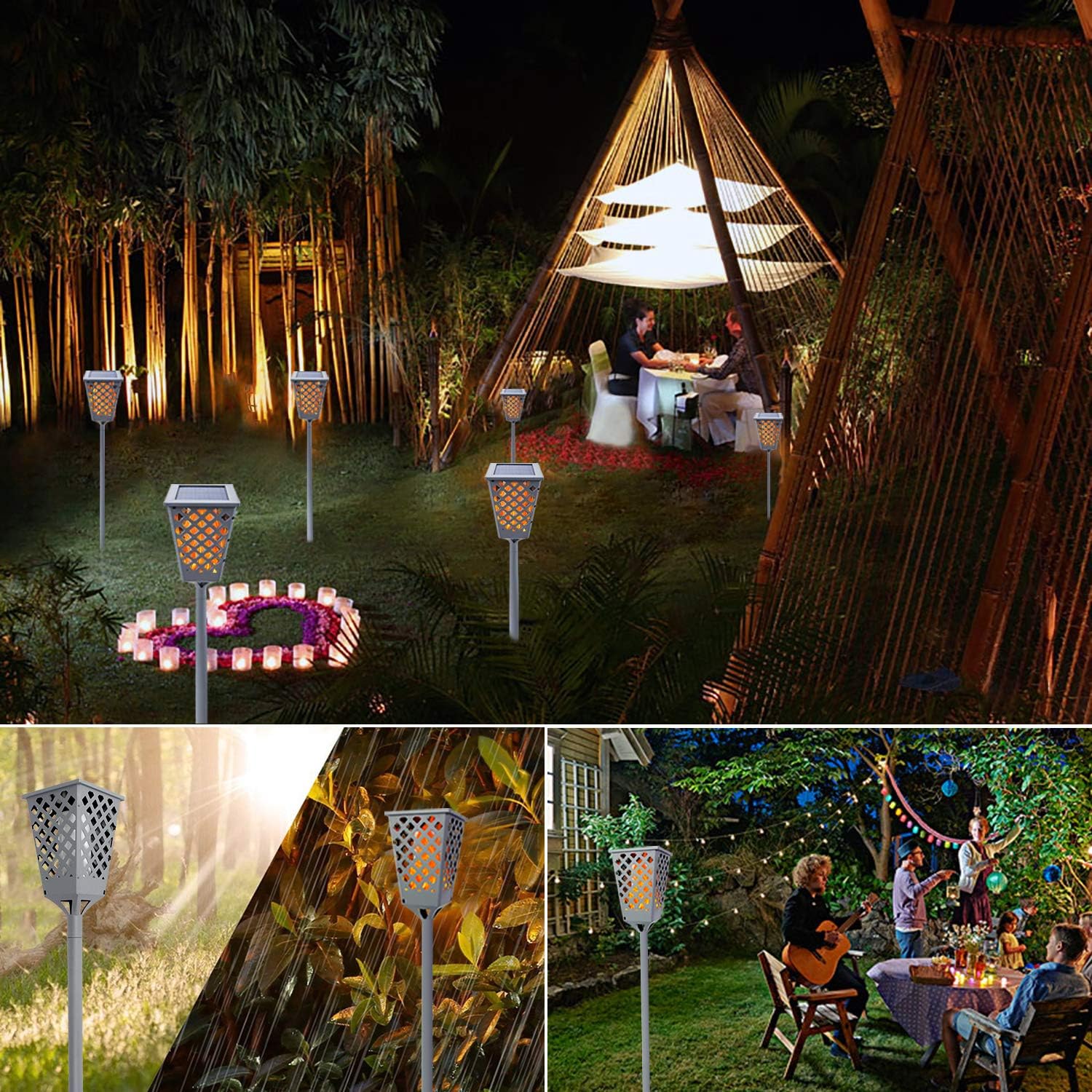 Grey Solar Torch Lights with Flickering Flame, 96 LED Waterproof G311