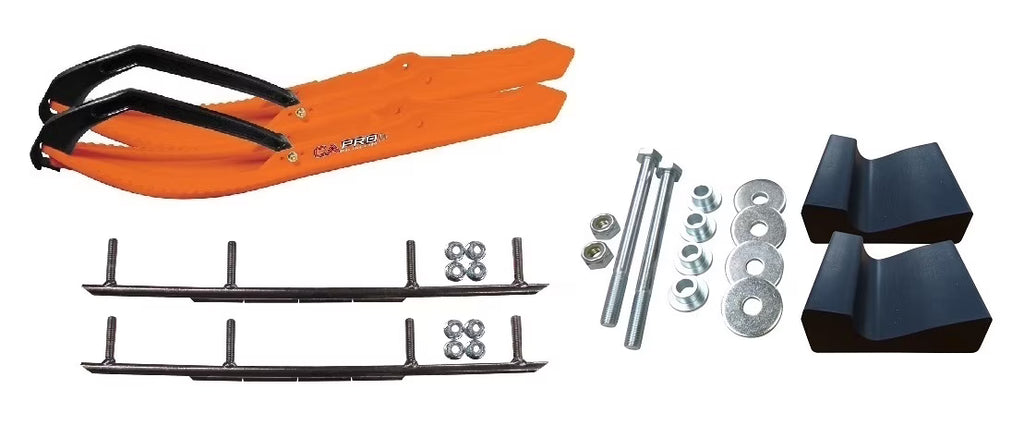 Orange Snowmobile Skis with 8" Round Bars Complete Kit X41131