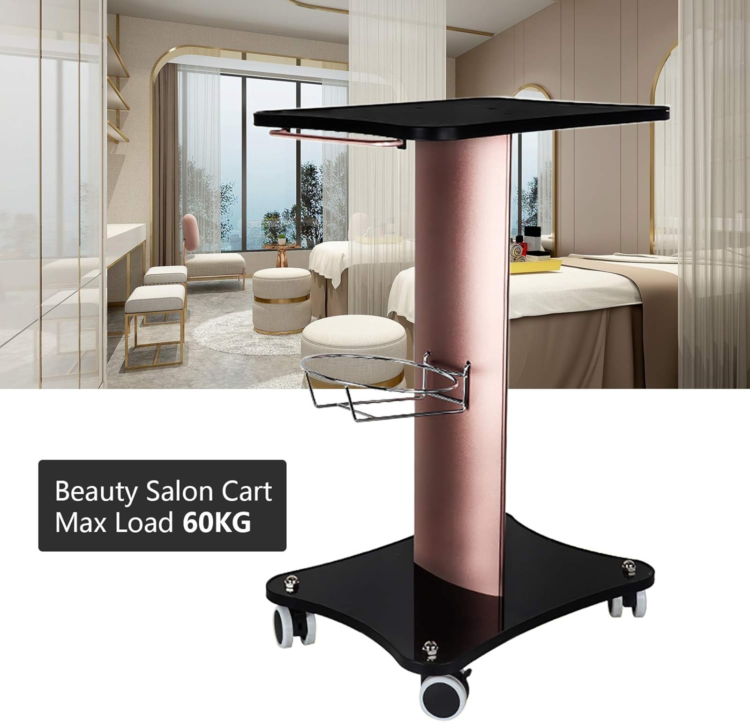 Black Aluminum Alloy Rolling Salon Cart with Stainless Steel Mesh Disk P401361