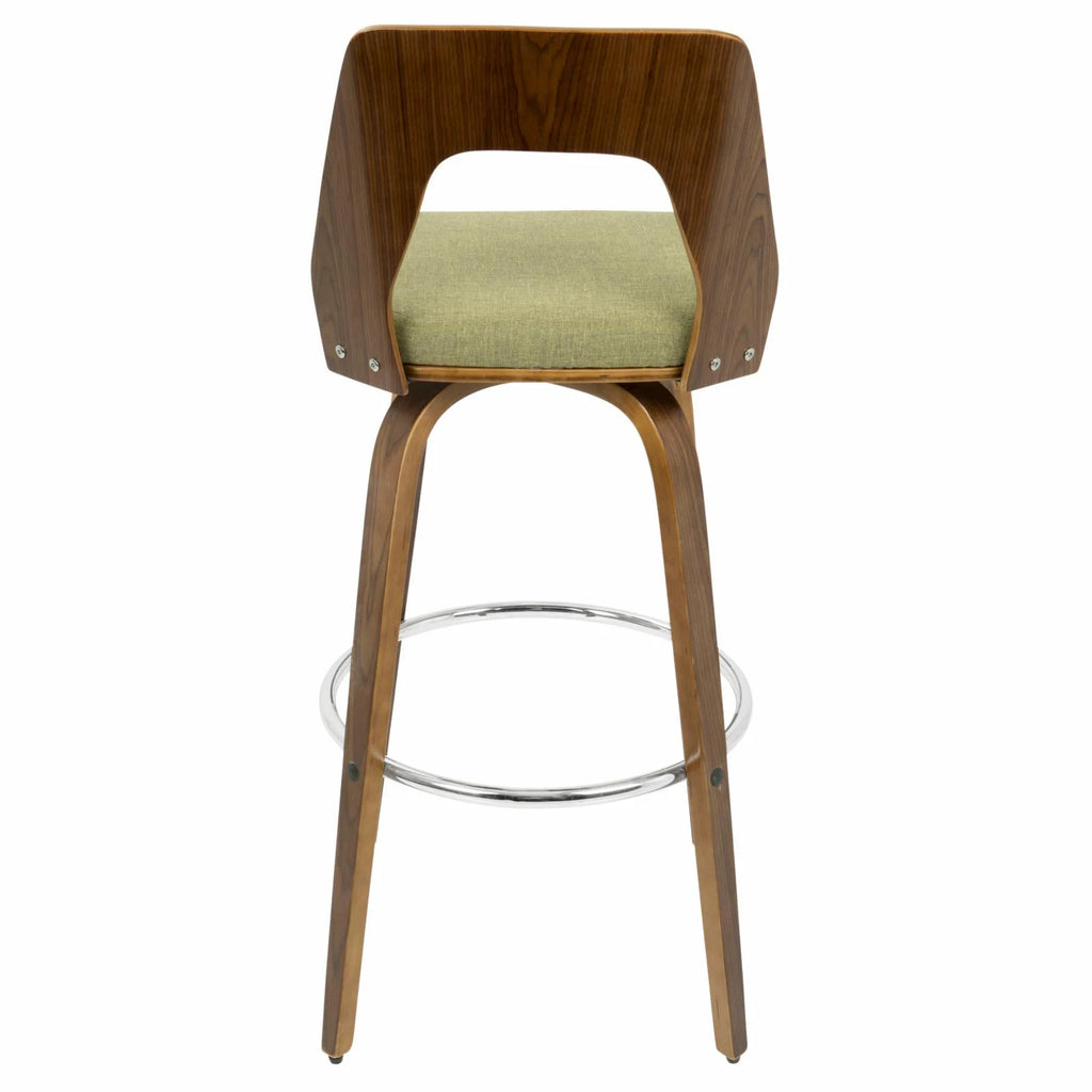 30" Mid-Century Modern Fixed Height Barstool With Swivel In Walnut And Green Fabric - Set Of 2 K6449