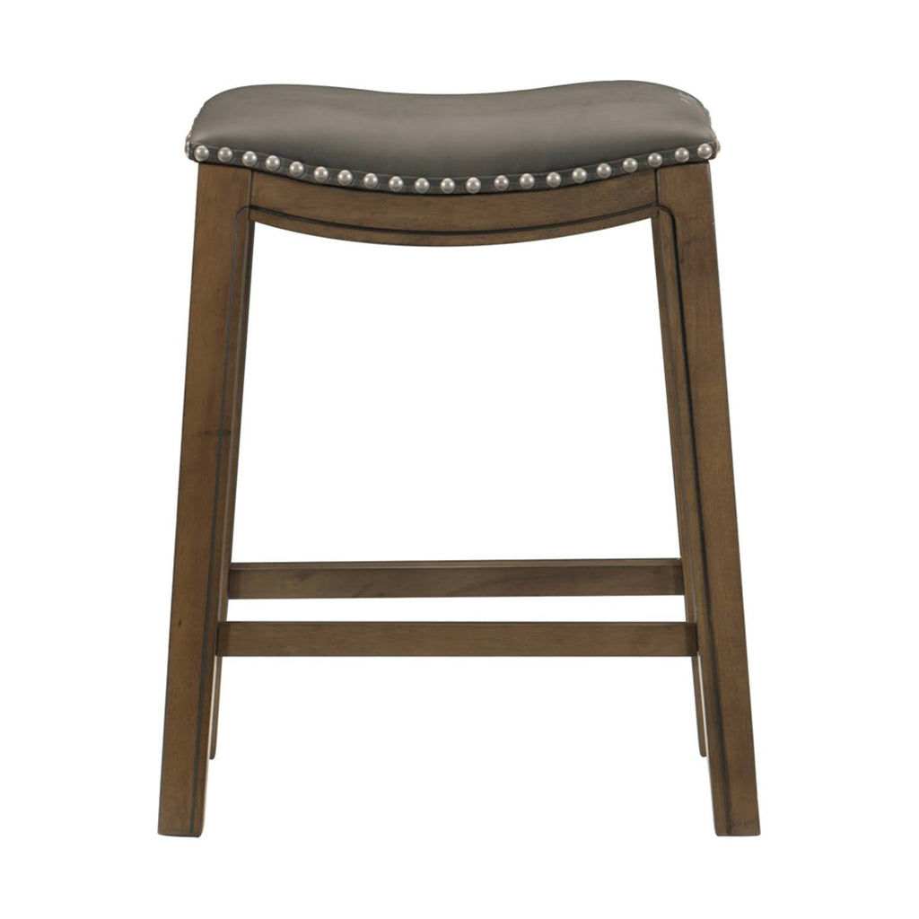 24x22 Counter Height Wooden Saddle Seat Barstool, Gray Brown (2 Pack) G4131